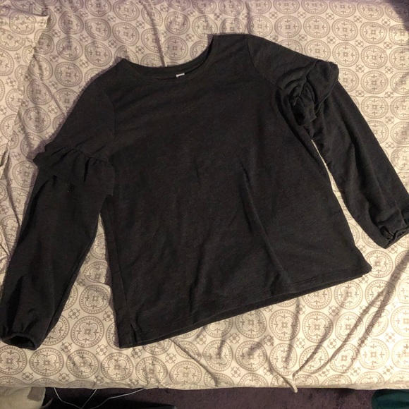 Dark Gray Ruffle Sleeve Sweatshirt - Picture 1 of 2